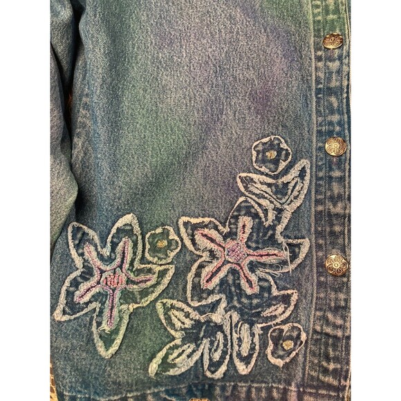 Vintage 80s Denim Jacket 1980s Floral Tie Dye Boho Artsy Size Medium - Picture 3 of 7